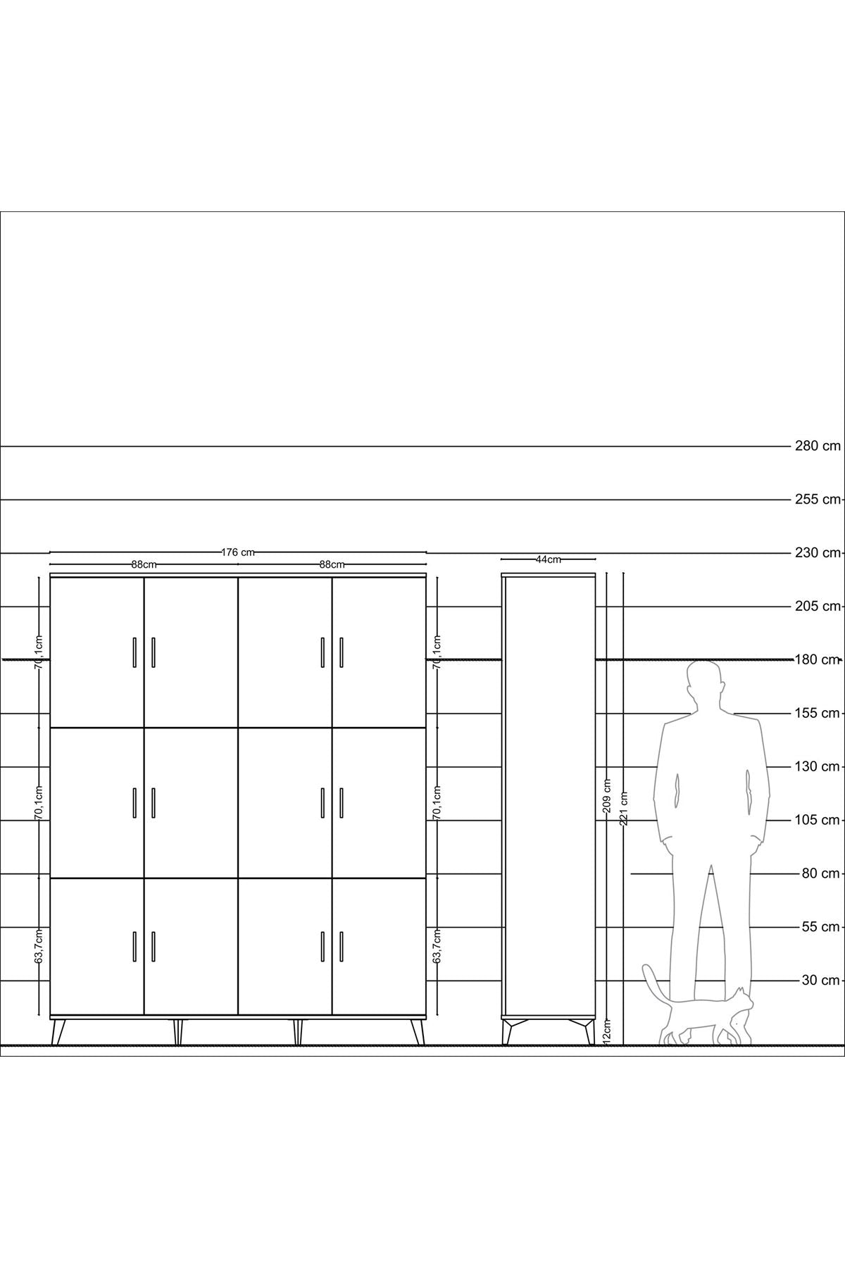 Hyperion Gardrop 10 Raflı 12 Kapaklı 176x44x221 Çam-Antrasit/Aytaşı
