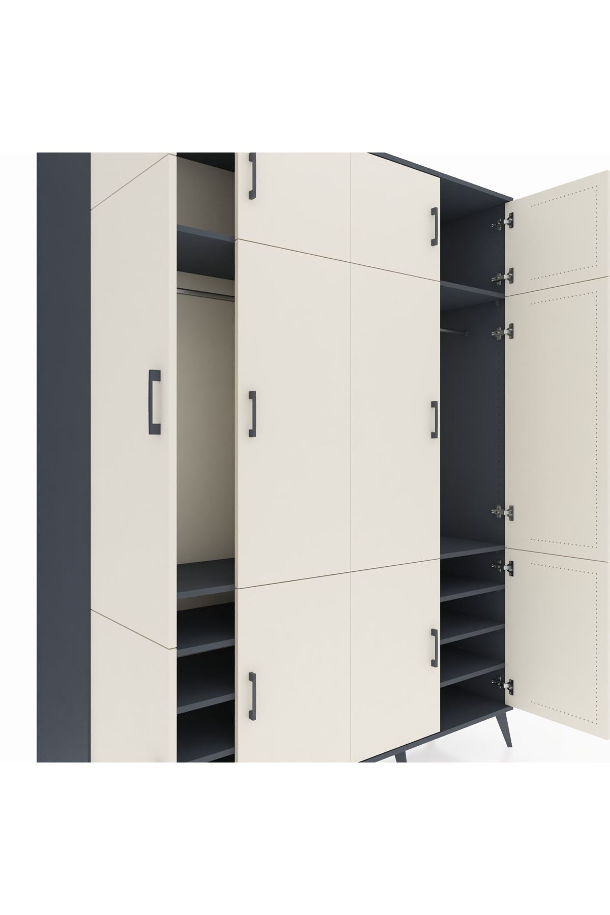 Hyperion Gardrop 10 Raflı 12 Kapaklı 2 Askılı 176x44x221 Antrasit-Aytaşı/Antrasit