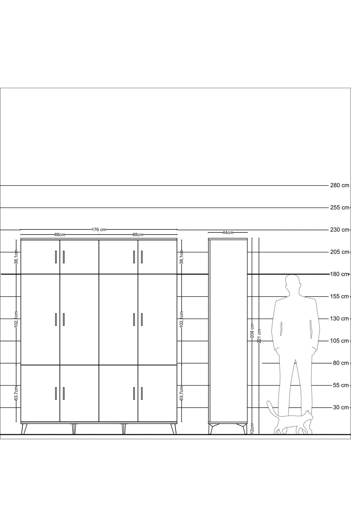 Hyperion Gardrop 10 Raflı 12 Kapaklı 2 Askılı 176x44x221 Antrasit-Aytaşı/Antrasit