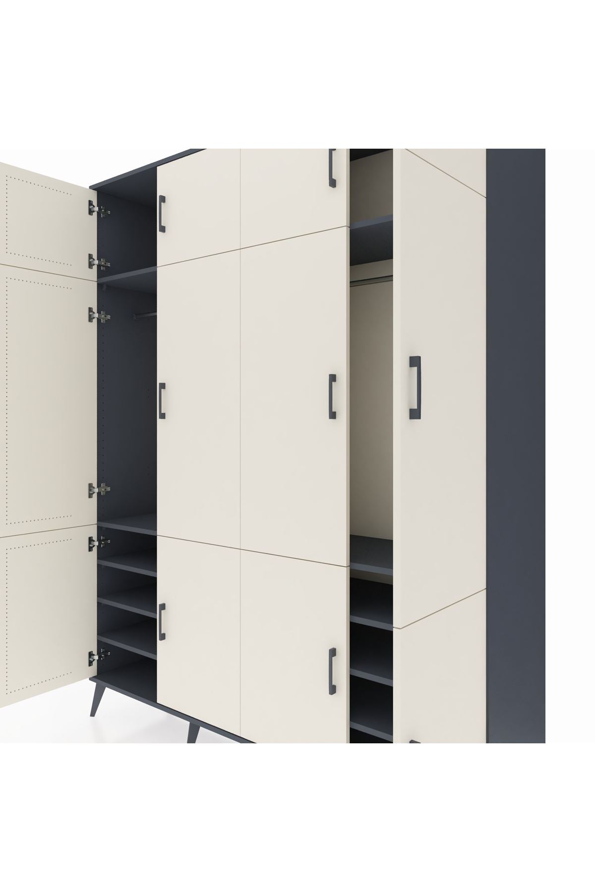 Hyperion Gardrop 10 Raflı 12 Kapaklı 2 Askılı 176x44x221 Antrasit-Aytaşı/Antrasit