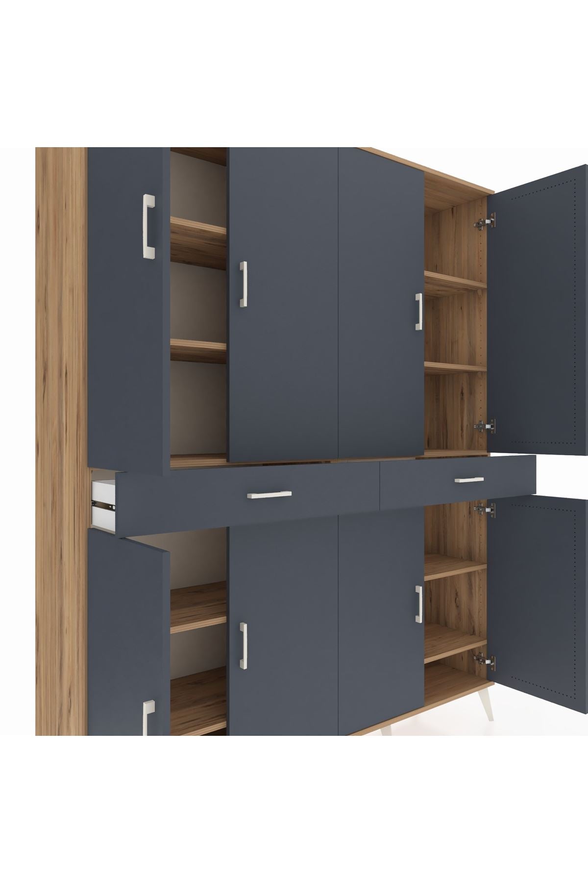 Hyperion Gardrop 10 Raflı 2 Çekmeceli 8 Kapaklı 176x44x221 Çam-Antrasit