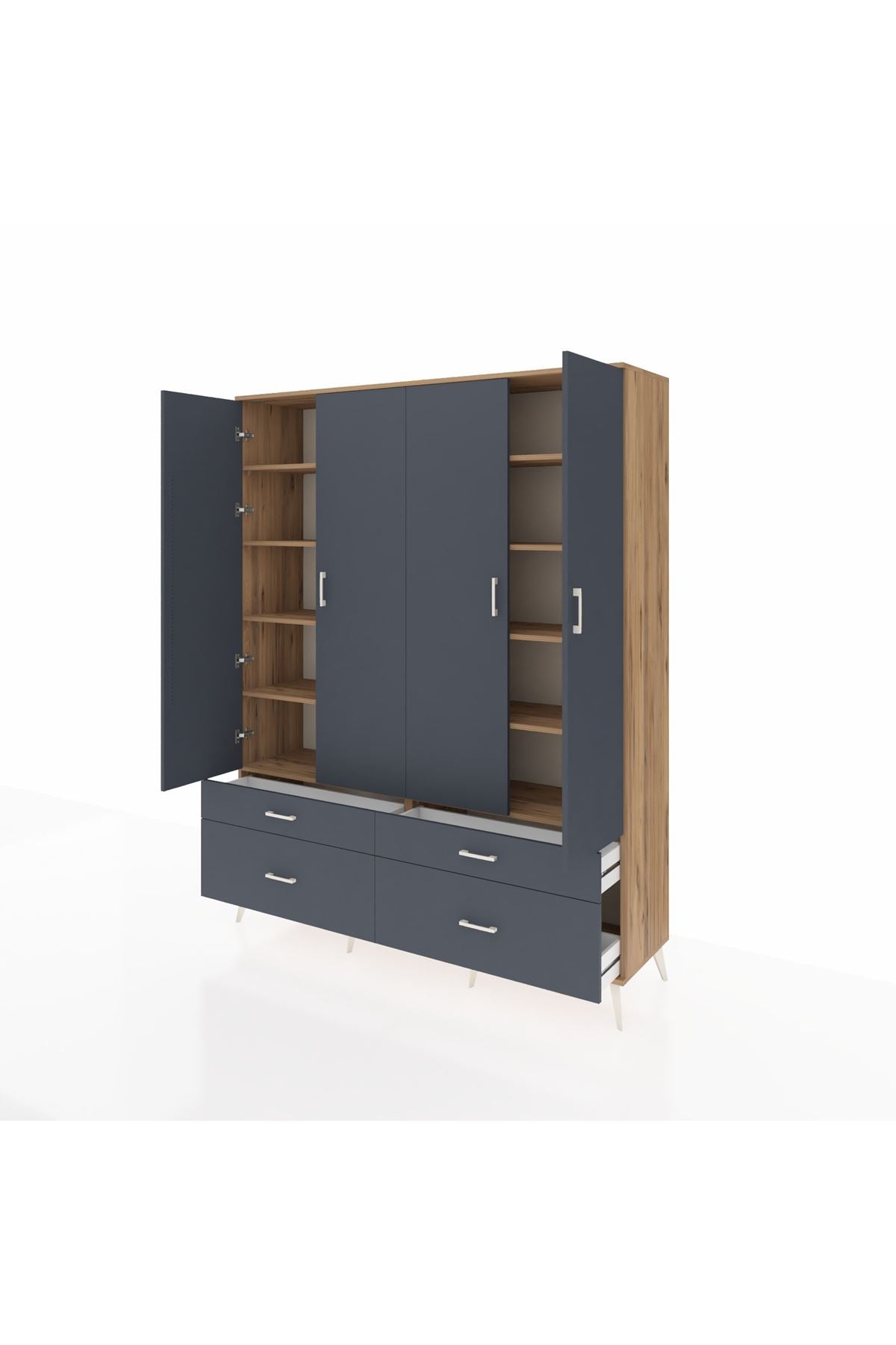 Hyperion Gardrop 10 Raflı 4 Çekmeceli 4 Kapaklı 176x44x221 Çam-Antrasit