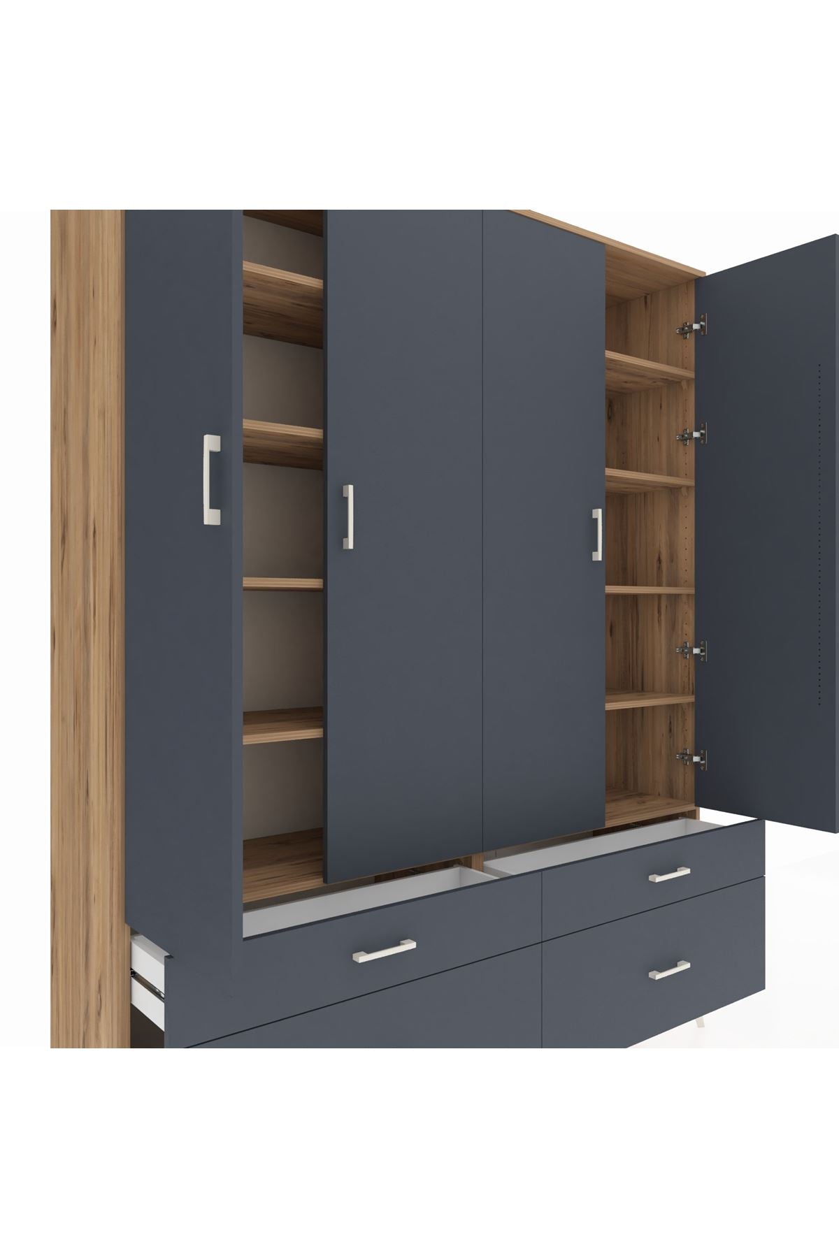 Hyperion Gardrop 10 Raflı 4 Çekmeceli 4 Kapaklı 176x44x221 Çam-Antrasit