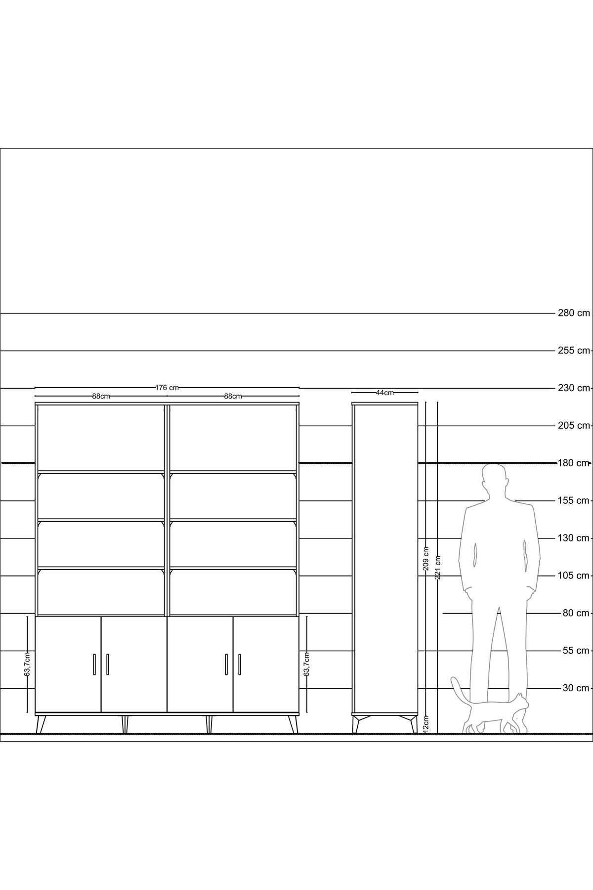 Hyperion Gardrop 10 Raflı 4 Kapaklı 176x44x221 Çam-Antrasit