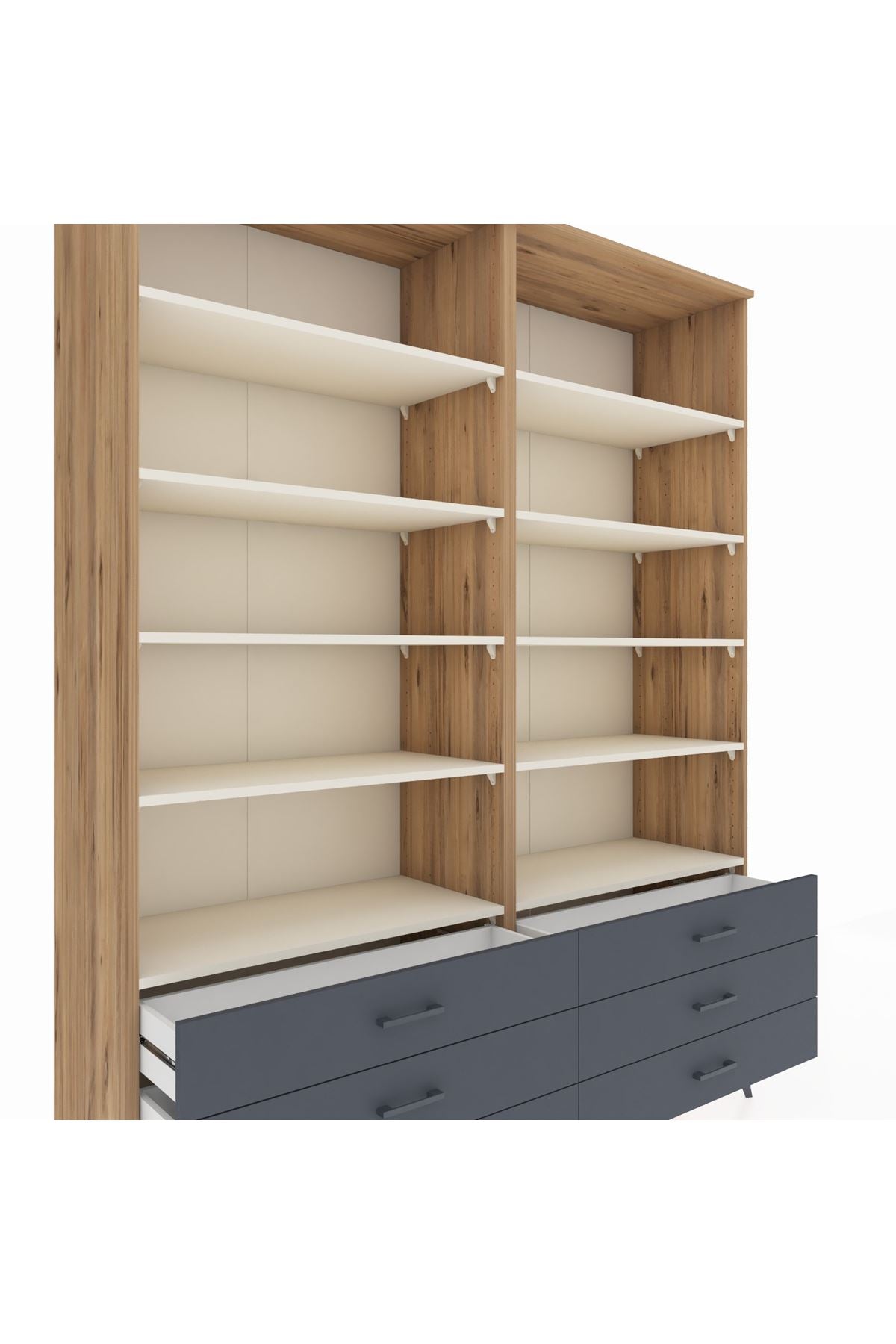 Hyperion Gardrop 10 Raflı 6 Çekmeceli  176x44x221 Çam-Aytaşı/Antrasit
