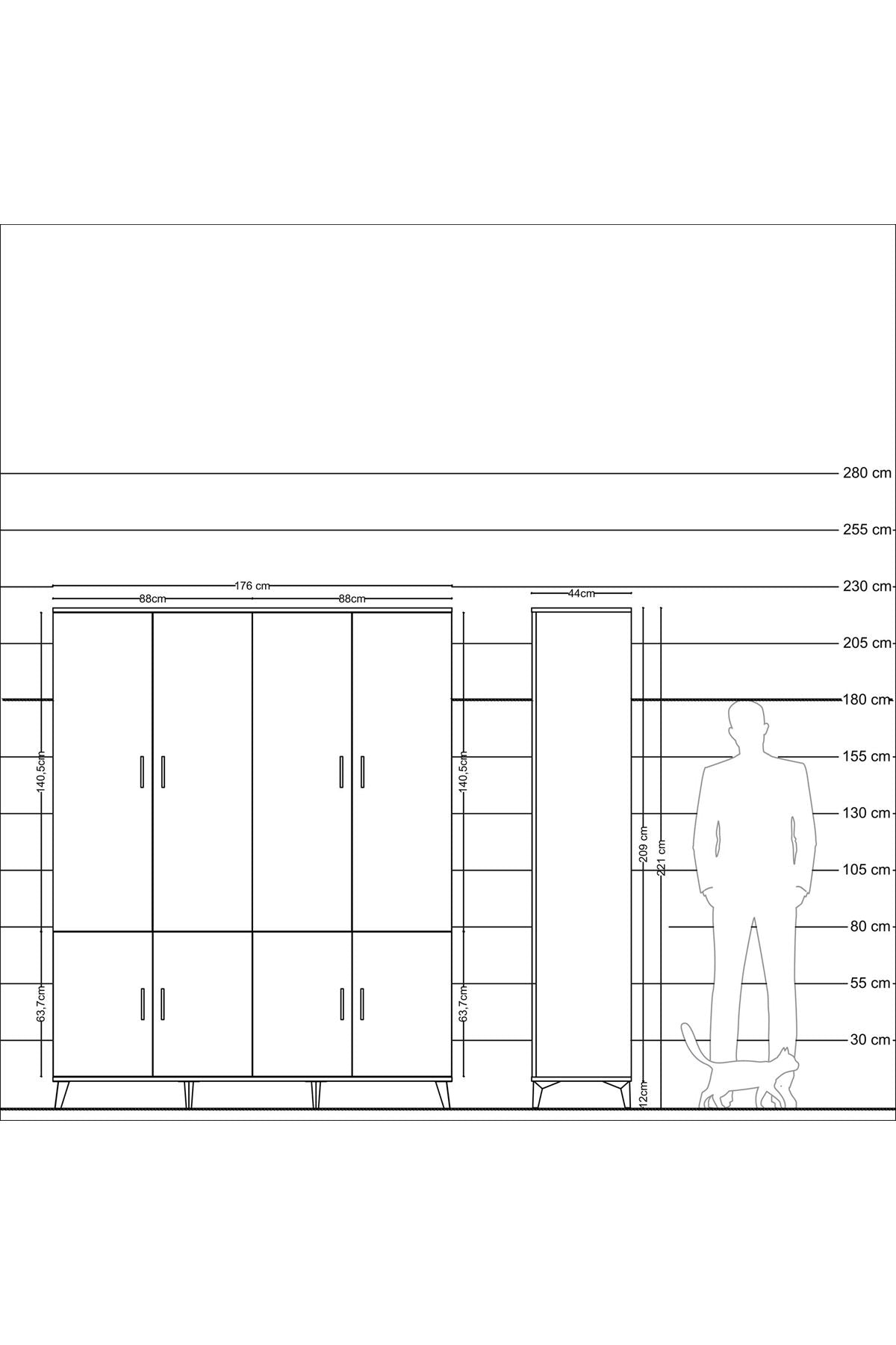 Hyperion Gardrop 10 Raflı 8 Kapaklı 176x44x221 Çam-Aytaşı/Çam