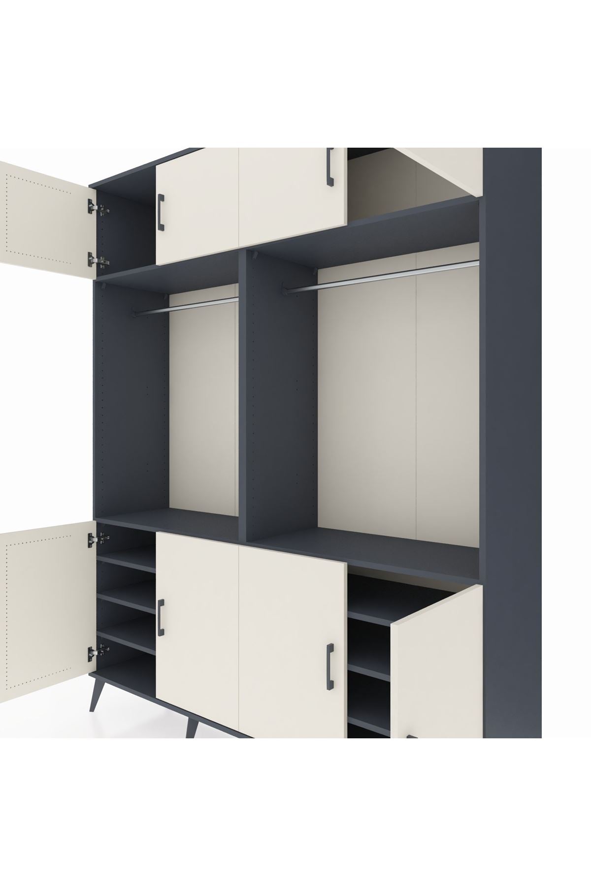 Hyperion Gardrop 10 Raflı 8 Kapaklı 2 Askılı 176x44x221 Antrasit-Aytaşı/Antrasit
