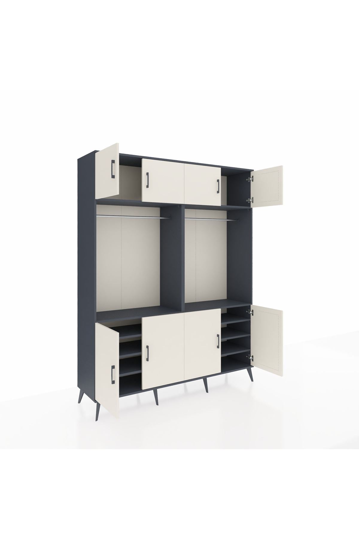Hyperion Gardrop 10 Raflı 8 Kapaklı 2 Askılı 176x44x221 Antrasit-Aytaşı/Antrasit