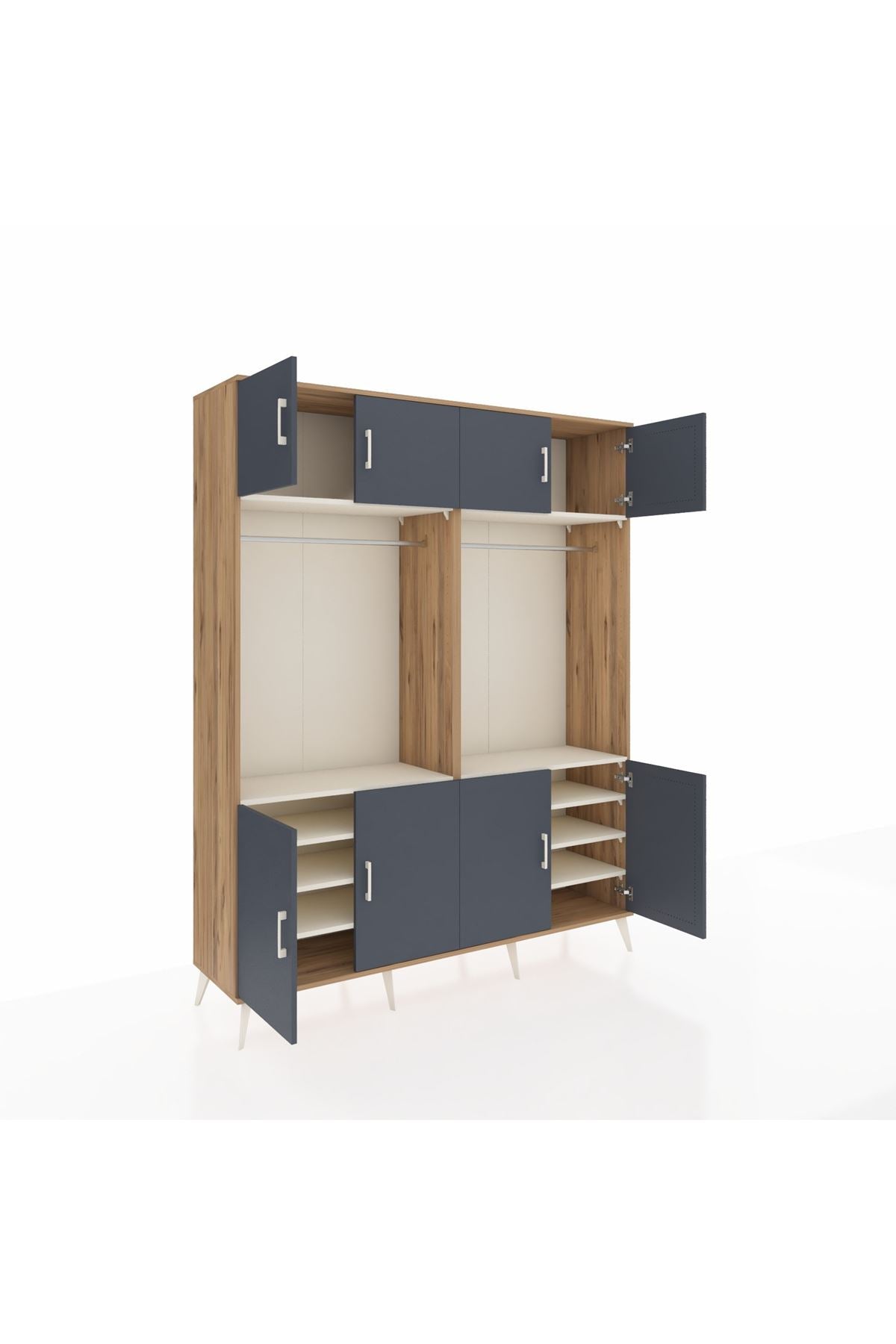 Hyperion Gardrop 10 Raflı 8 Kapaklı 2 Askılı 176x44x221 Çam-Antrasit/Aytaşı