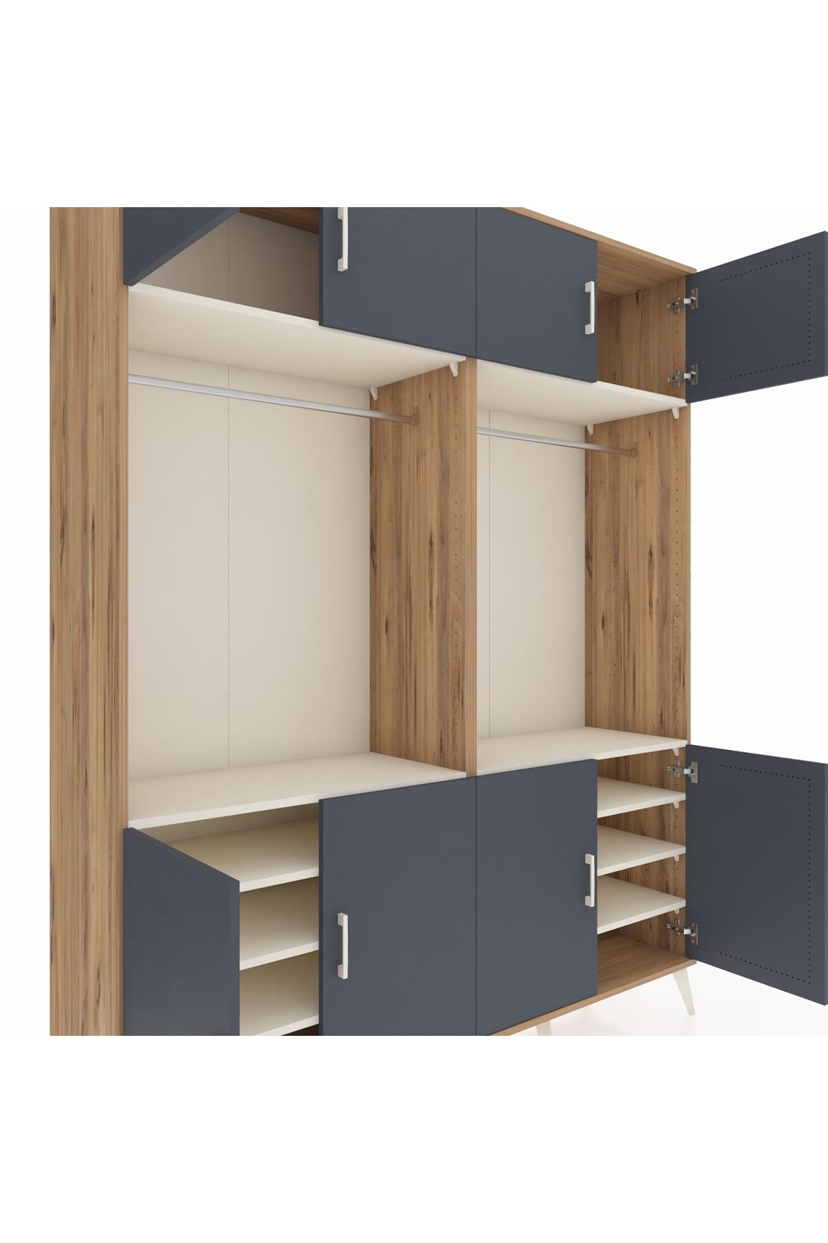 Hyperion Gardrop 10 Raflı 8 Kapaklı 2 Askılı 176x44x221 Çam-Antrasit/Aytaşı