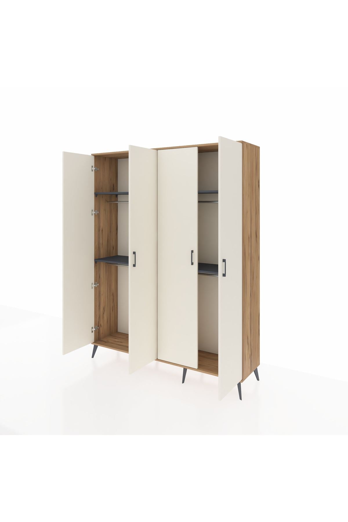 Hyperion Gardrop 4 Raflı 4 Kapaklı 4 Askılı 176x44x221 Çam-Aytaşı/Antrasit