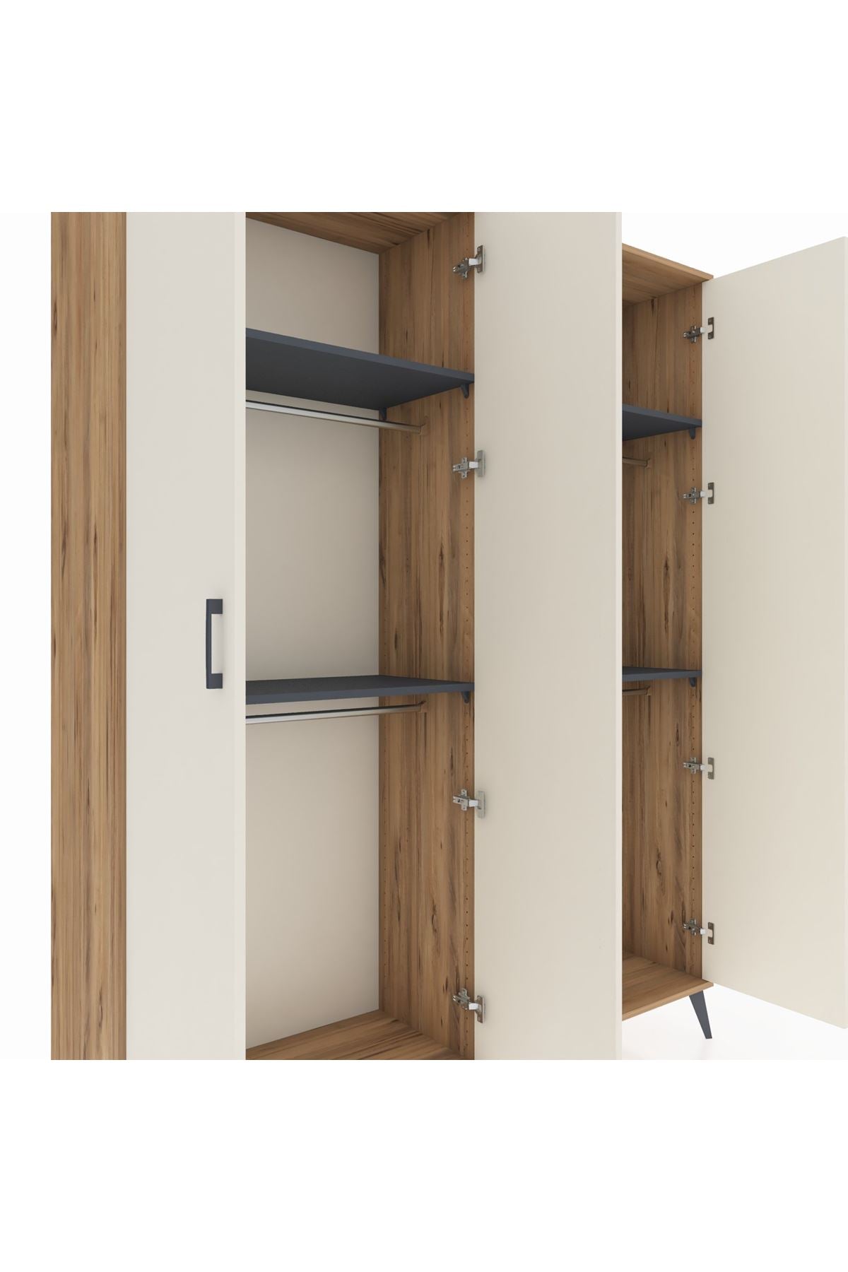 Hyperion Gardrop 4 Raflı 4 Kapaklı 4 Askılı 176x44x221 Çam-Aytaşı/Antrasit