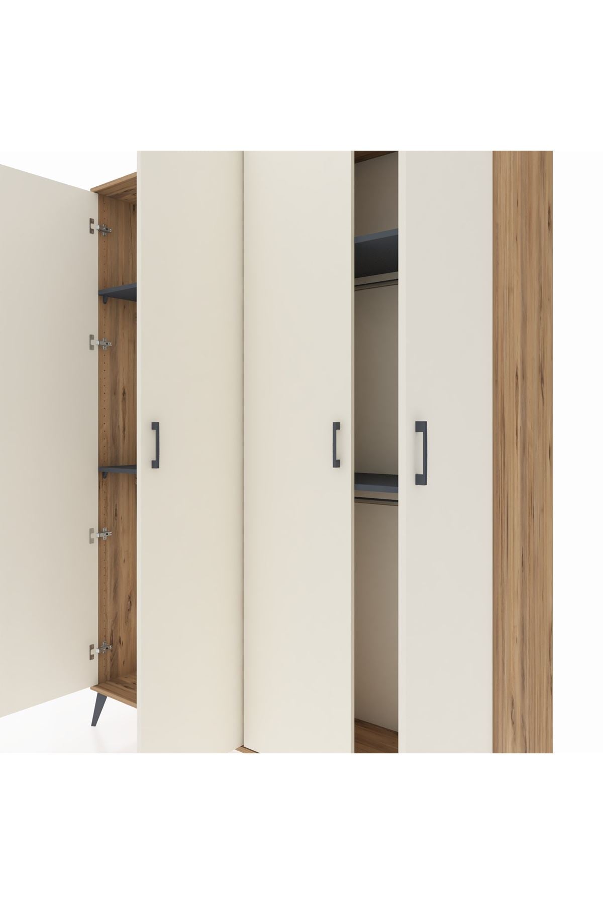 Hyperion Gardrop 4 Raflı 4 Kapaklı 4 Askılı 176x44x221 Çam-Aytaşı/Antrasit