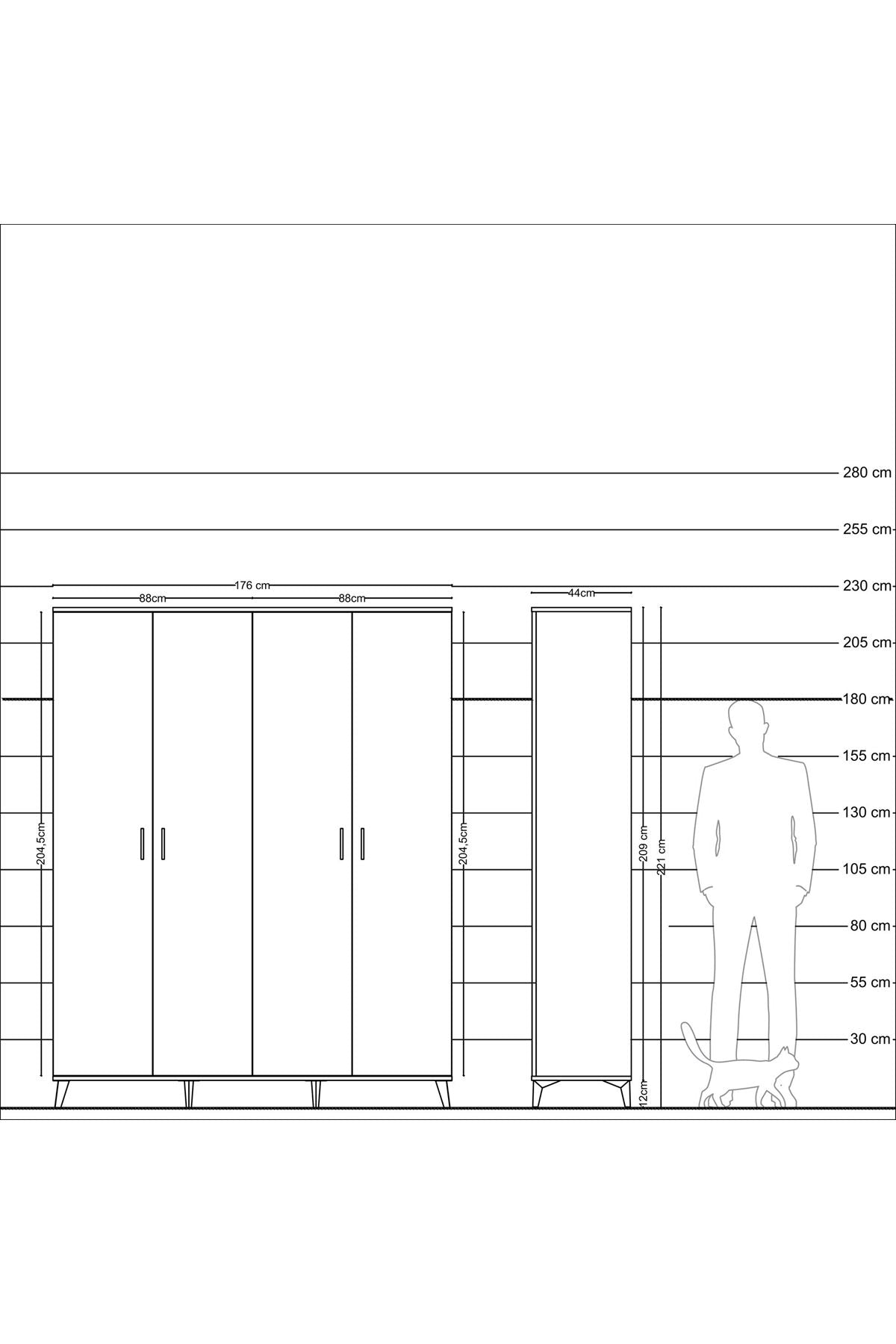 Hyperion Gardrop 4 Raflı 4 Kapaklı 4 Askılı 176x44x221 Çam-Aytaşı/Antrasit