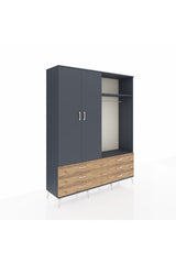 Hyperion Gardrop 4 Raflı 6 Çekmeceli 2 Askılı 176x44x221 Antrasit-Antrasit/Çam