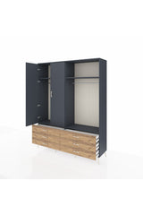 Hyperion Gardrop 4 Raflı 6 Çekmeceli 2 Askılı 176x44x221 Antrasit-Antrasit/Çam