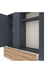 Hyperion Gardrop 4 Raflı 6 Çekmeceli 2 Askılı 176x44x221 Antrasit-Antrasit/Çam