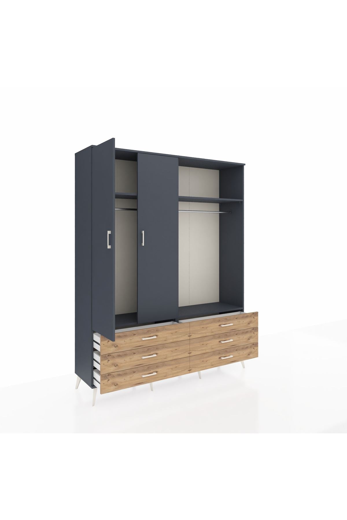 Hyperion Gardrop 4 Raflı 6 Çekmeceli 2 Askılı 176x44x221 Antrasit-Antrasit/Çam