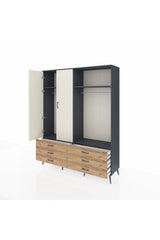 Hyperion Gardrop 4 Raflı 6 Çekmeceli 2 Askılı 176x44x221 Antrasit-Aytaşı/Çam