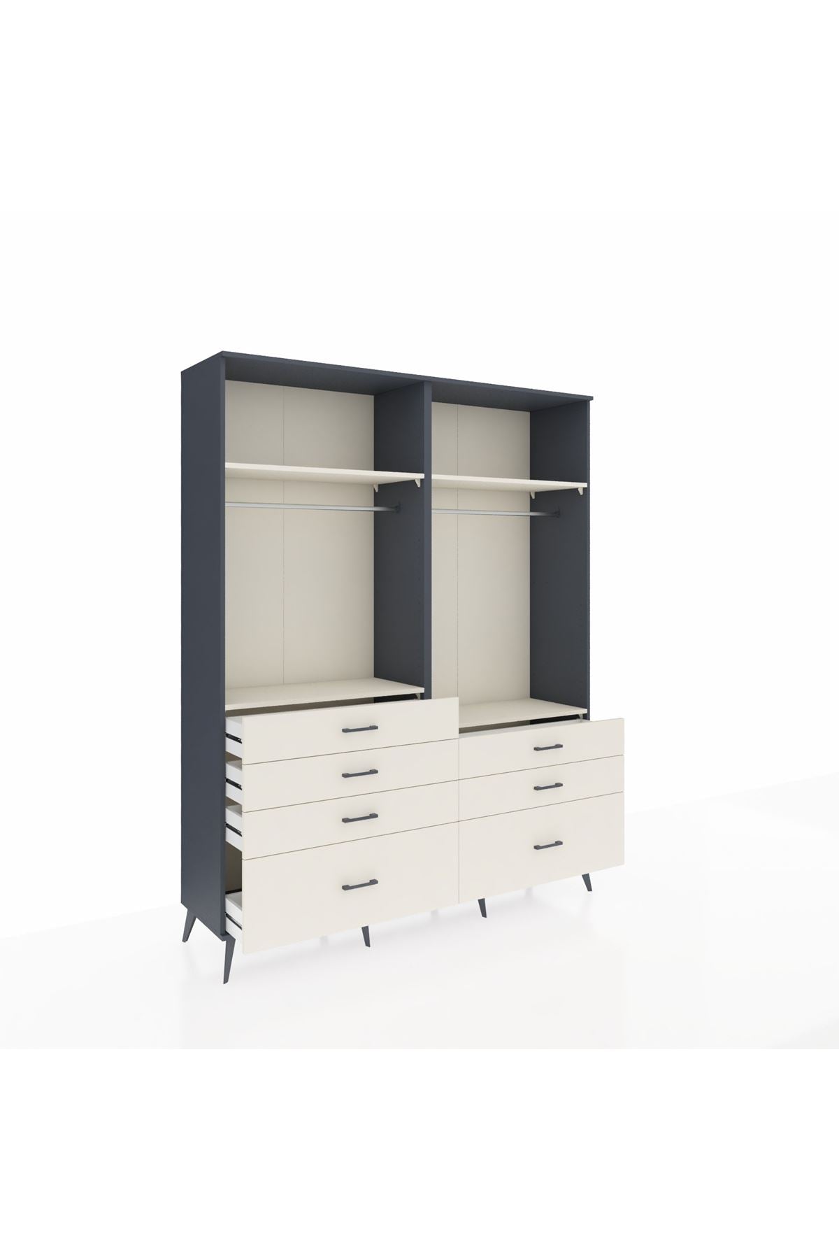 Hyperion Gardrop 4 Raflı 7 Çekmeceli 2 Askılı 176x44x221 Antrasit-Aytaşı