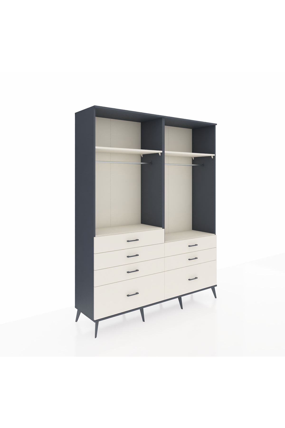 Hyperion Gardrop 4 Raflı 7 Çekmeceli 2 Askılı 176x44x221 Antrasit-Aytaşı
