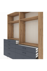 Hyperion Gardrop 4 Raflı 7 Çekmeceli 2 Askılı 176x44x221 Çam-Çam/Antrasit