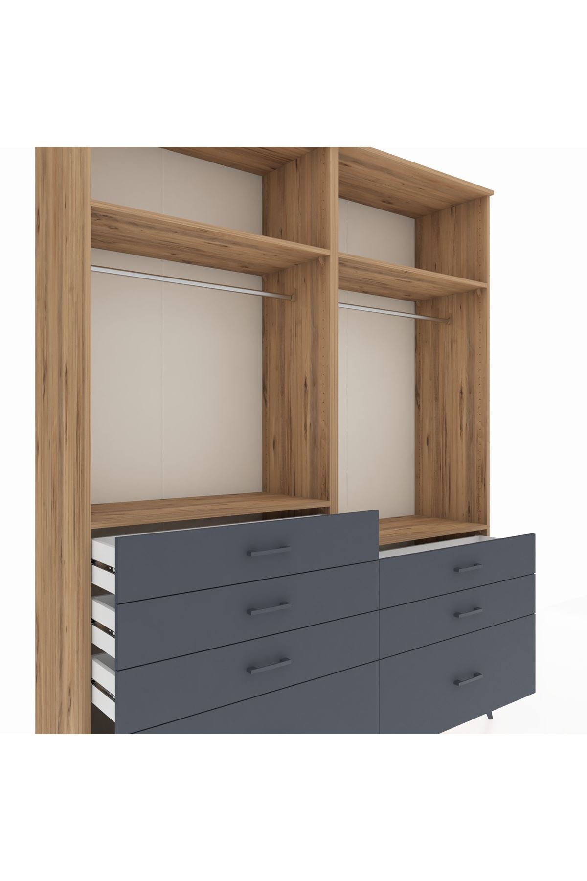 Hyperion Gardrop 4 Raflı 7 Çekmeceli 2 Askılı 176x44x221 Çam-Çam/Antrasit