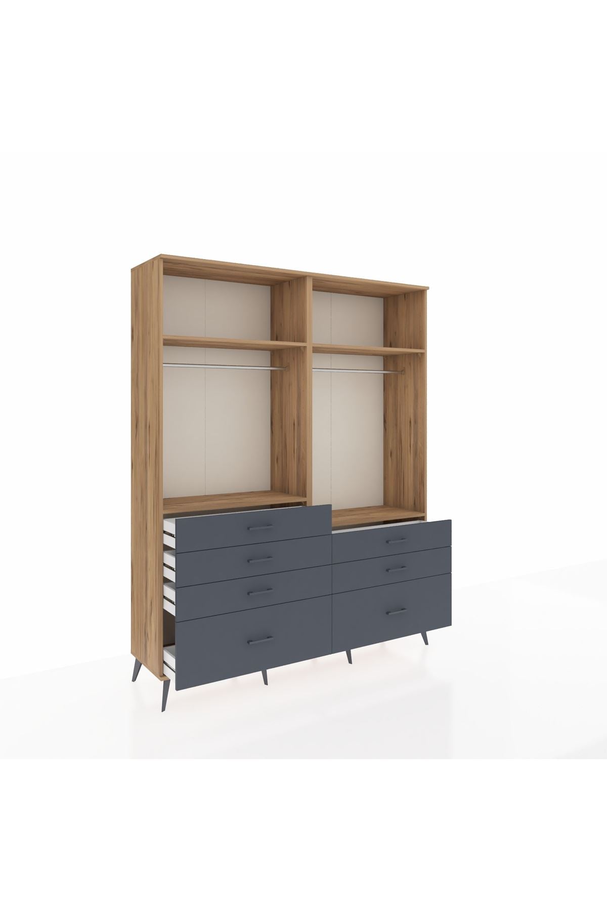 Hyperion Gardrop 4 Raflı 7 Çekmeceli 2 Askılı 176x44x221 Çam-Çam/Antrasit