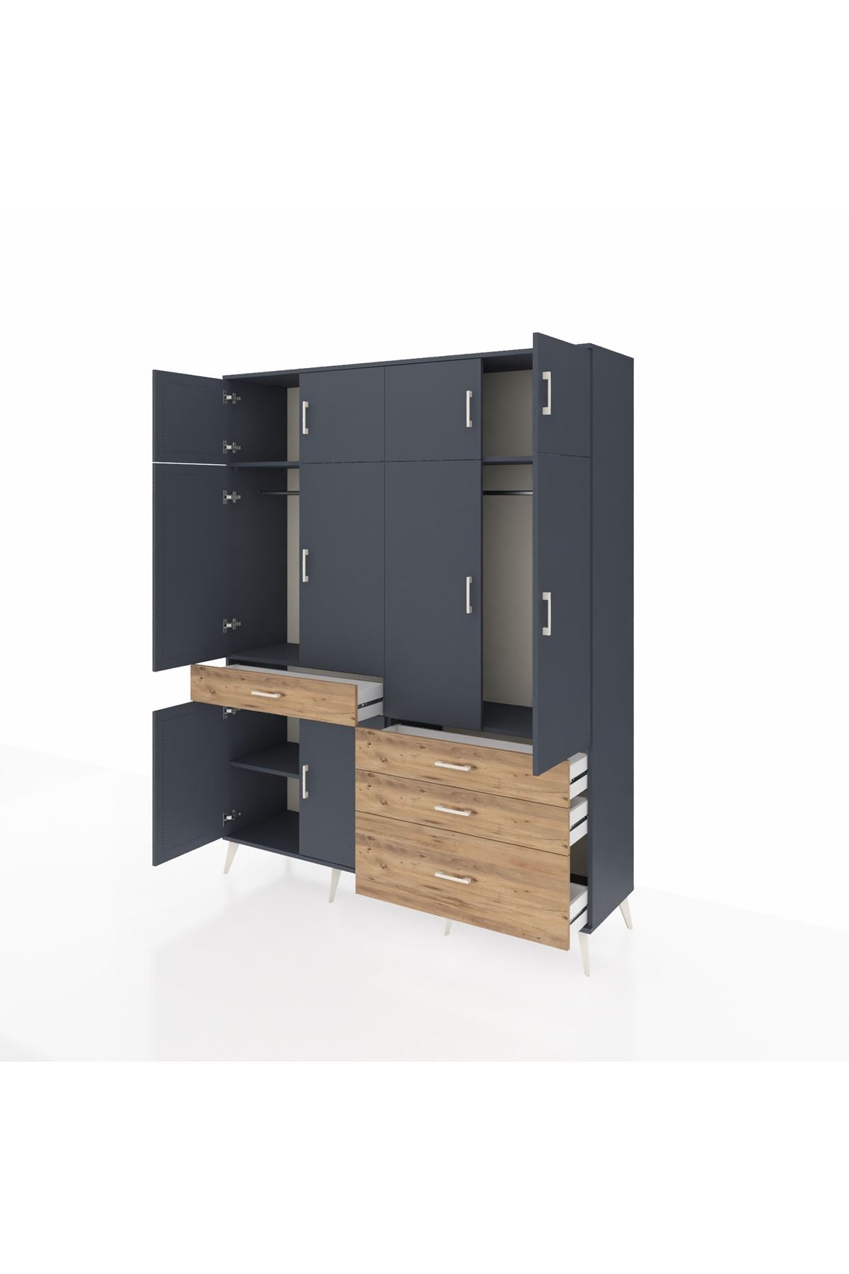 Hyperion Gardrop 5 Raflı 4 Çekmeceli 2 Askılı 176x44x221 Antrasit-Antrasit/Çam