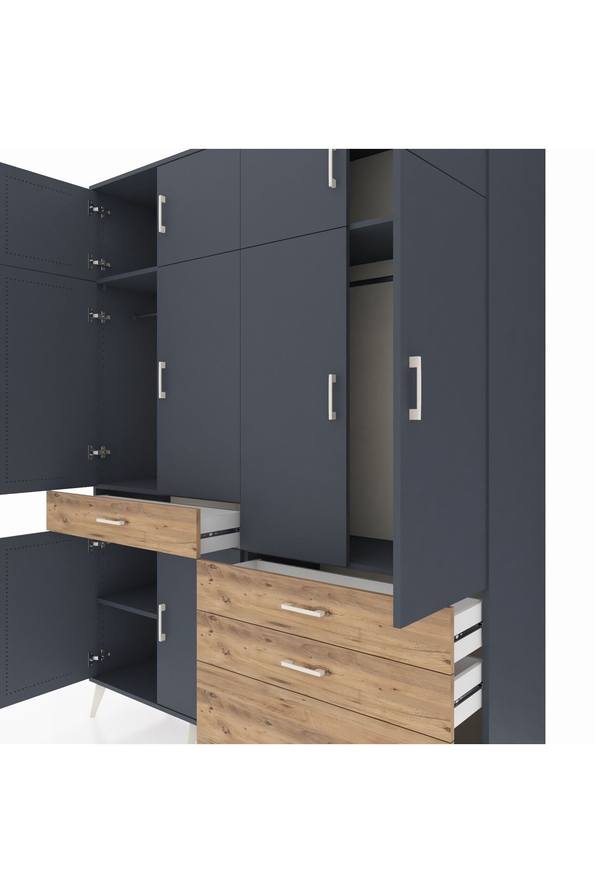 Hyperion Gardrop 5 Raflı 4 Çekmeceli 2 Askılı 176x44x221 Antrasit-Antrasit/Çam