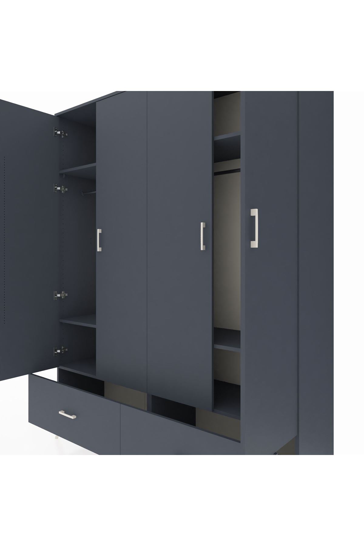 Hyperion Gardrop 6 Raflı 2 Çekmeceli 2 Askılı 176x44x221 Antrasit-Antrasit