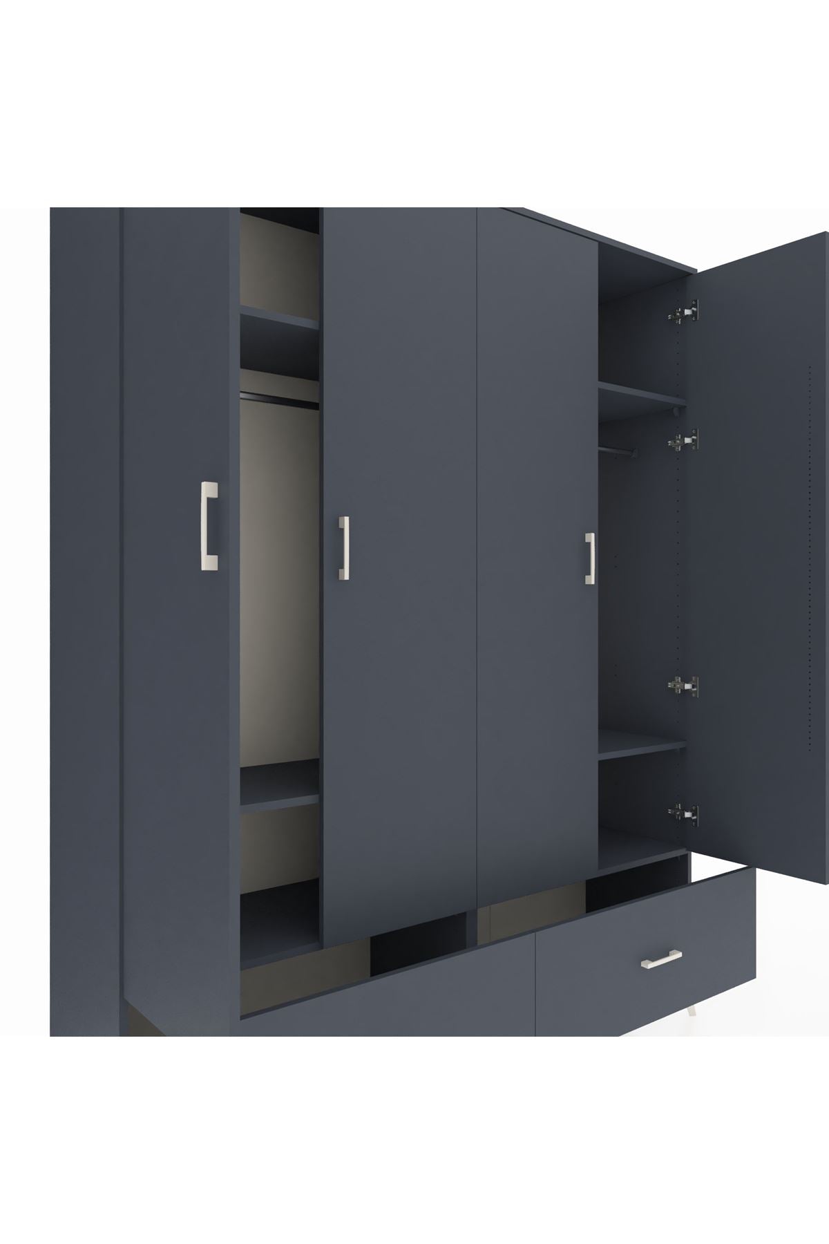 Hyperion Gardrop 6 Raflı 2 Çekmeceli 2 Askılı 176x44x221 Antrasit-Antrasit