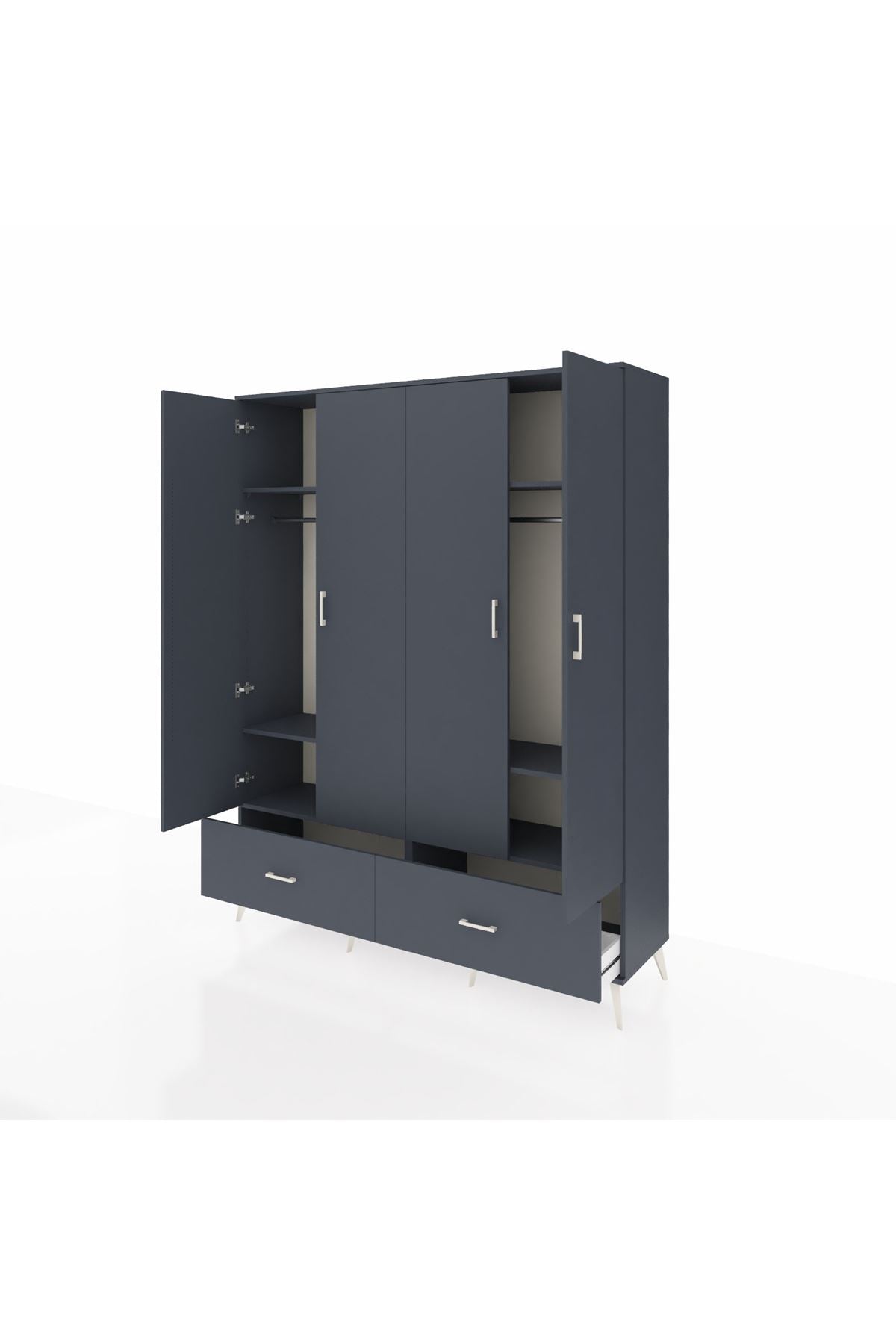 Hyperion Gardrop 6 Raflı 2 Çekmeceli 2 Askılı 176x44x221 Antrasit-Antrasit