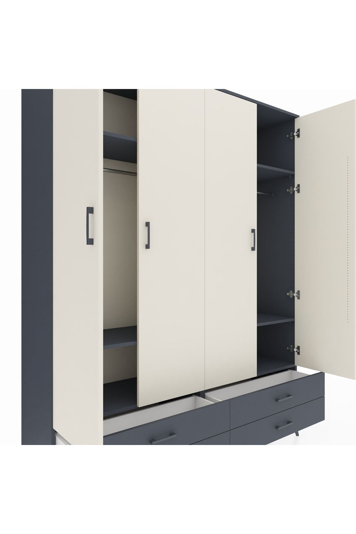 Hyperion Gardrop 6 Raflı 4 Çekmeceli 2 Askılı 176x44x221 Antrasit-Aytaşı/Antrasit