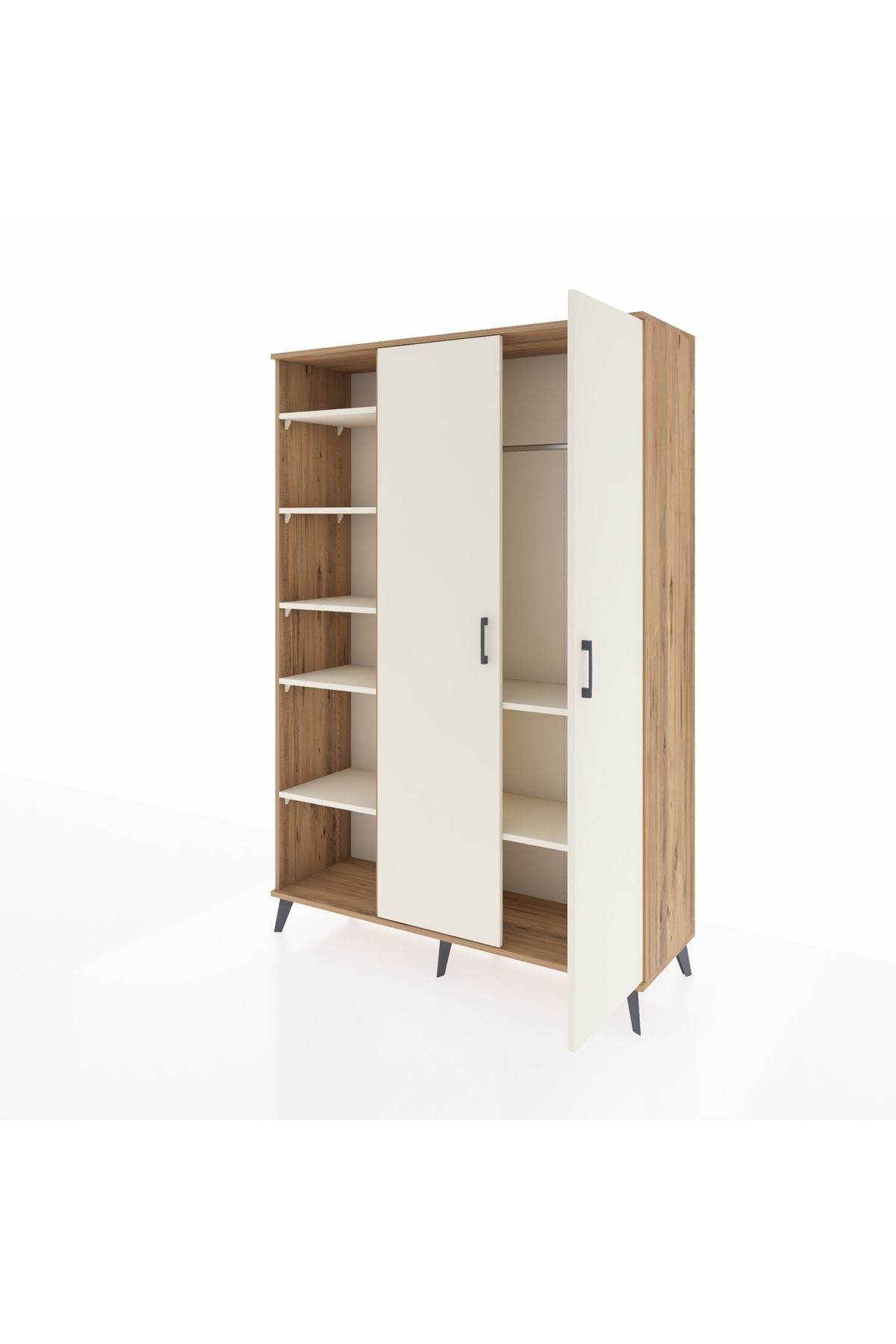 Hyperion Gardrop 7 Raflı 2 Kapaklı Tek Askılı 132x44x195 Çam-Aytaşı