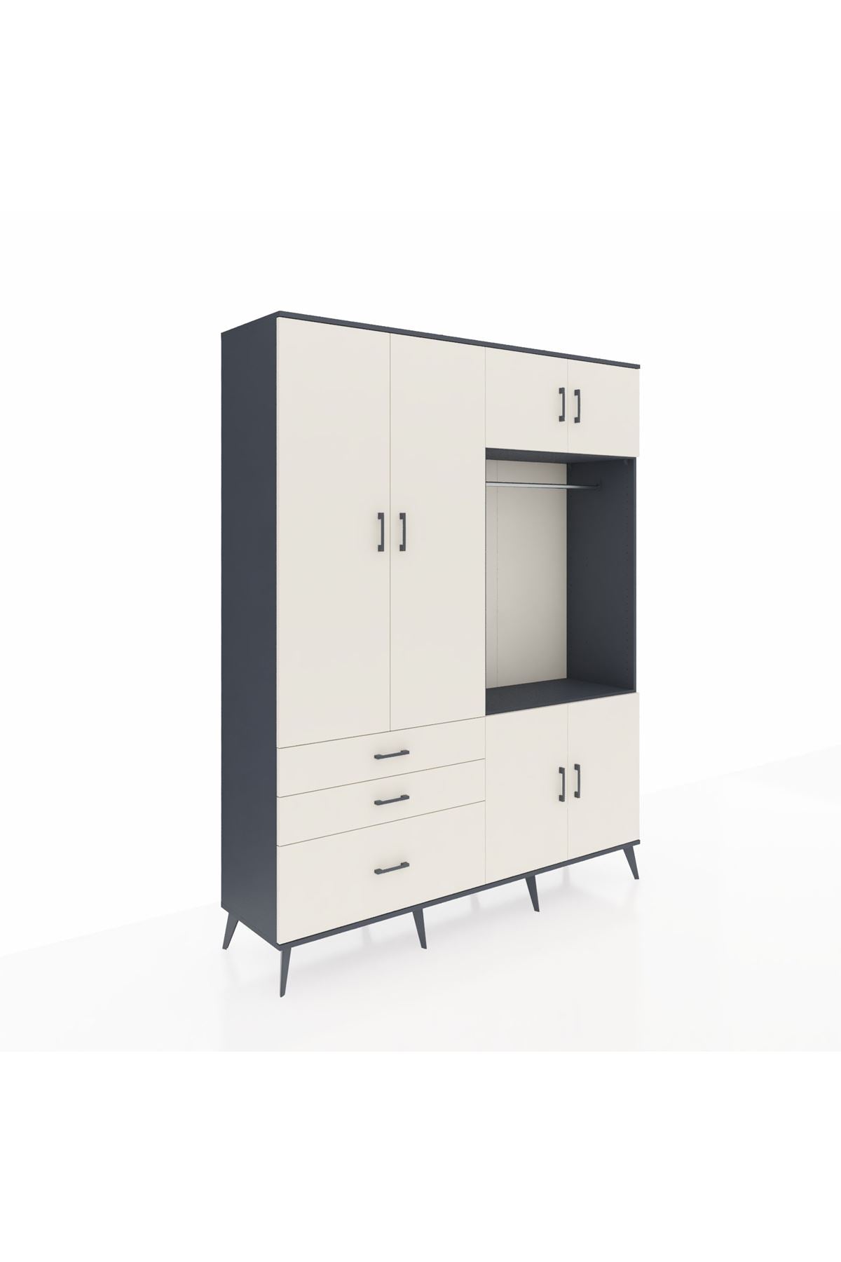 Hyperion Gardrop 7 Raflı 3 Çekmeceli Tek Askılı 176x44x221 Antrasit-Aytaşı