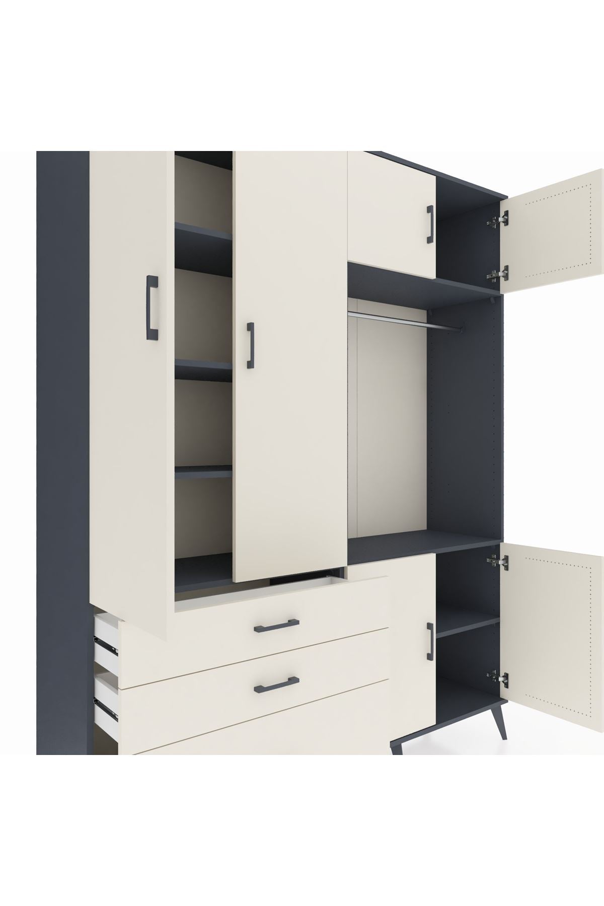 Hyperion Gardrop 7 Raflı 3 Çekmeceli Tek Askılı 176x44x221 Antrasit-Aytaşı