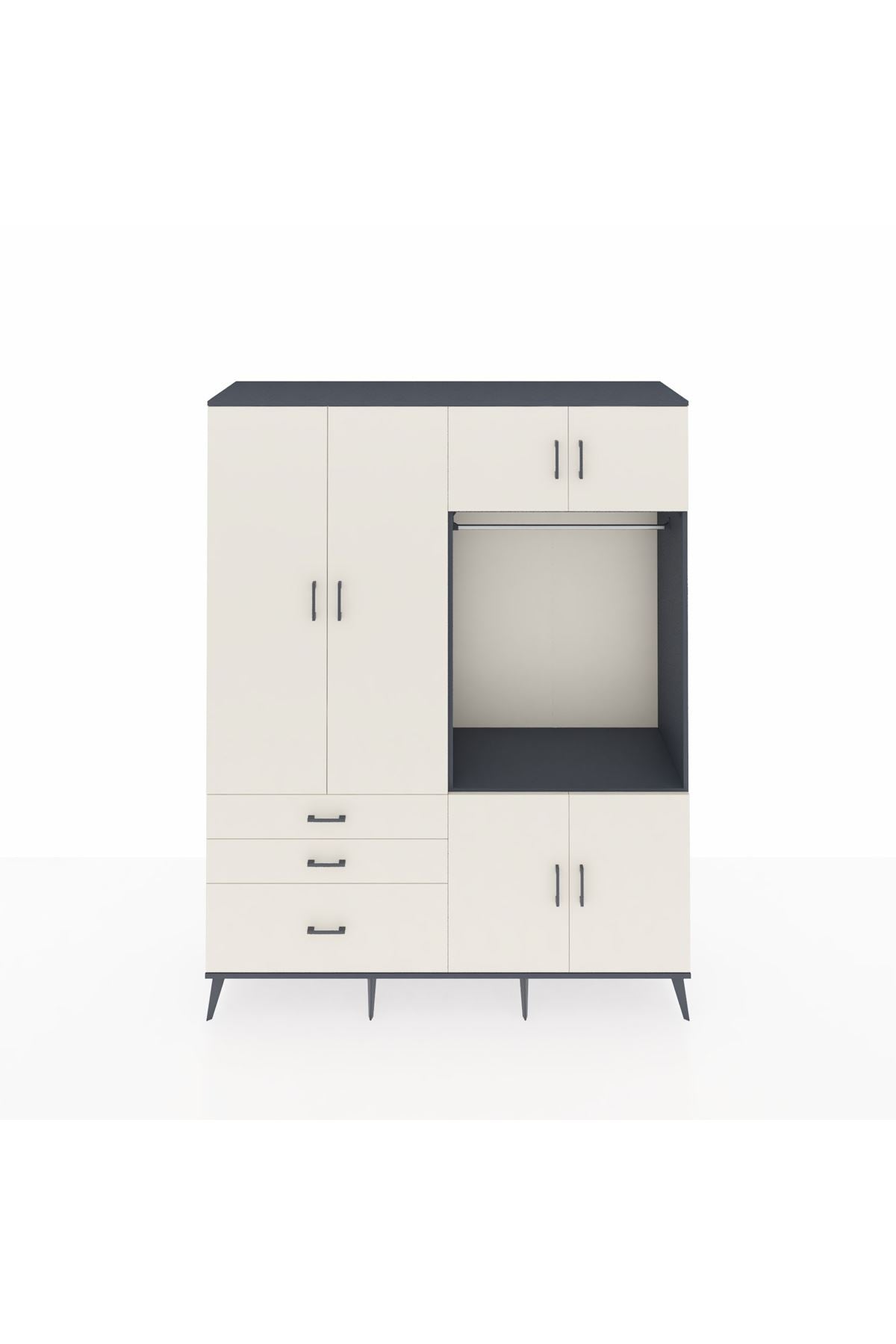 Hyperion Gardrop 7 Raflı 3 Çekmeceli Tek Askılı 176x44x221 Antrasit-Aytaşı