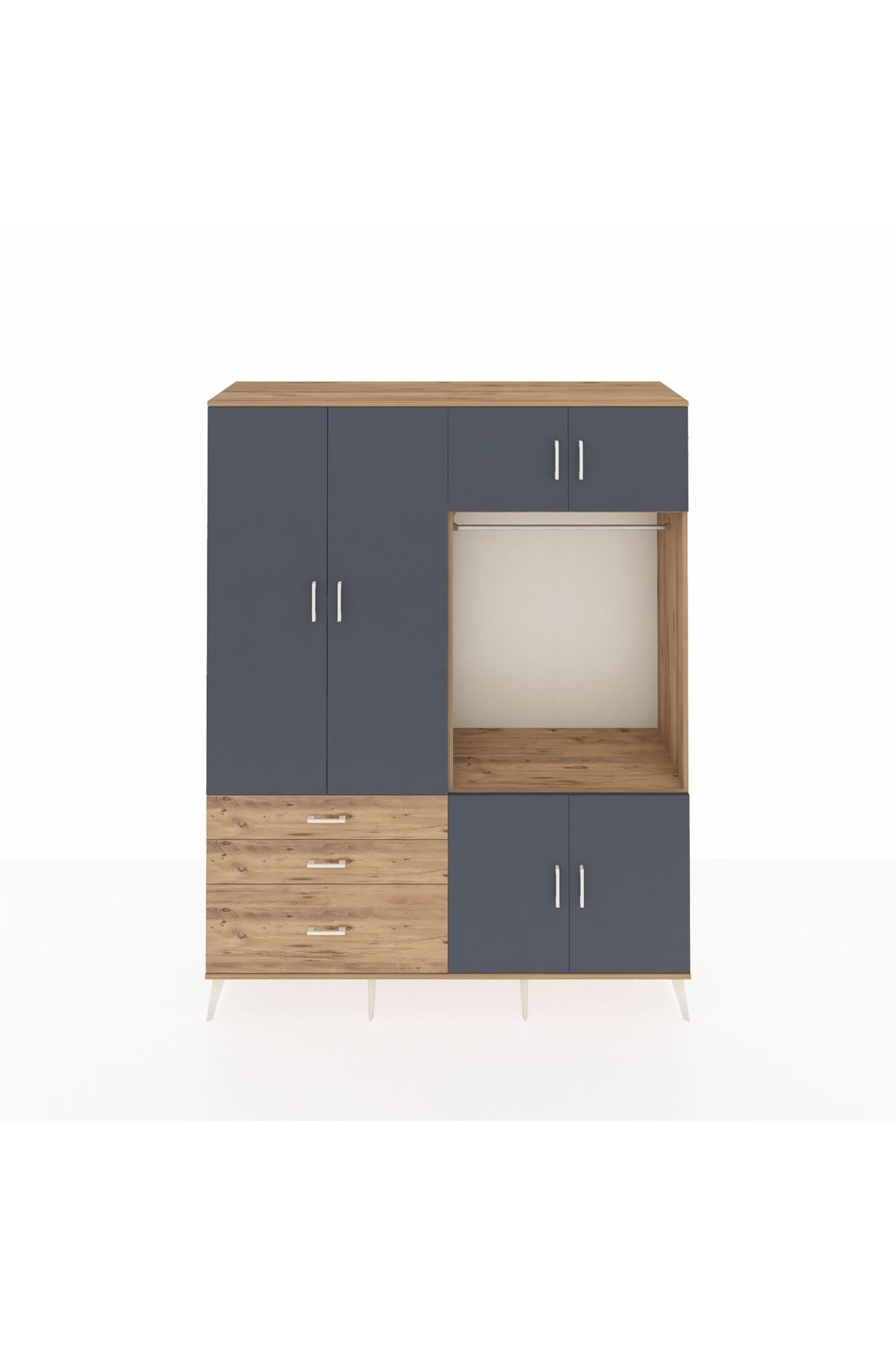 Hyperion Gardrop 7 Raflı 3 Çekmeceli Tek Askılı 176x44x221 Çam-Antrasit/Çam