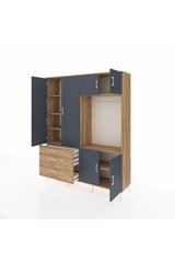 Hyperion Gardrop 7 Raflı 3 Çekmeceli Tek Askılı 176x44x221 Çam-Antrasit/Çam