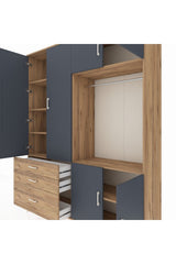 Hyperion Gardrop 7 Raflı 3 Çekmeceli Tek Askılı 176x44x221 Çam-Antrasit/Çam