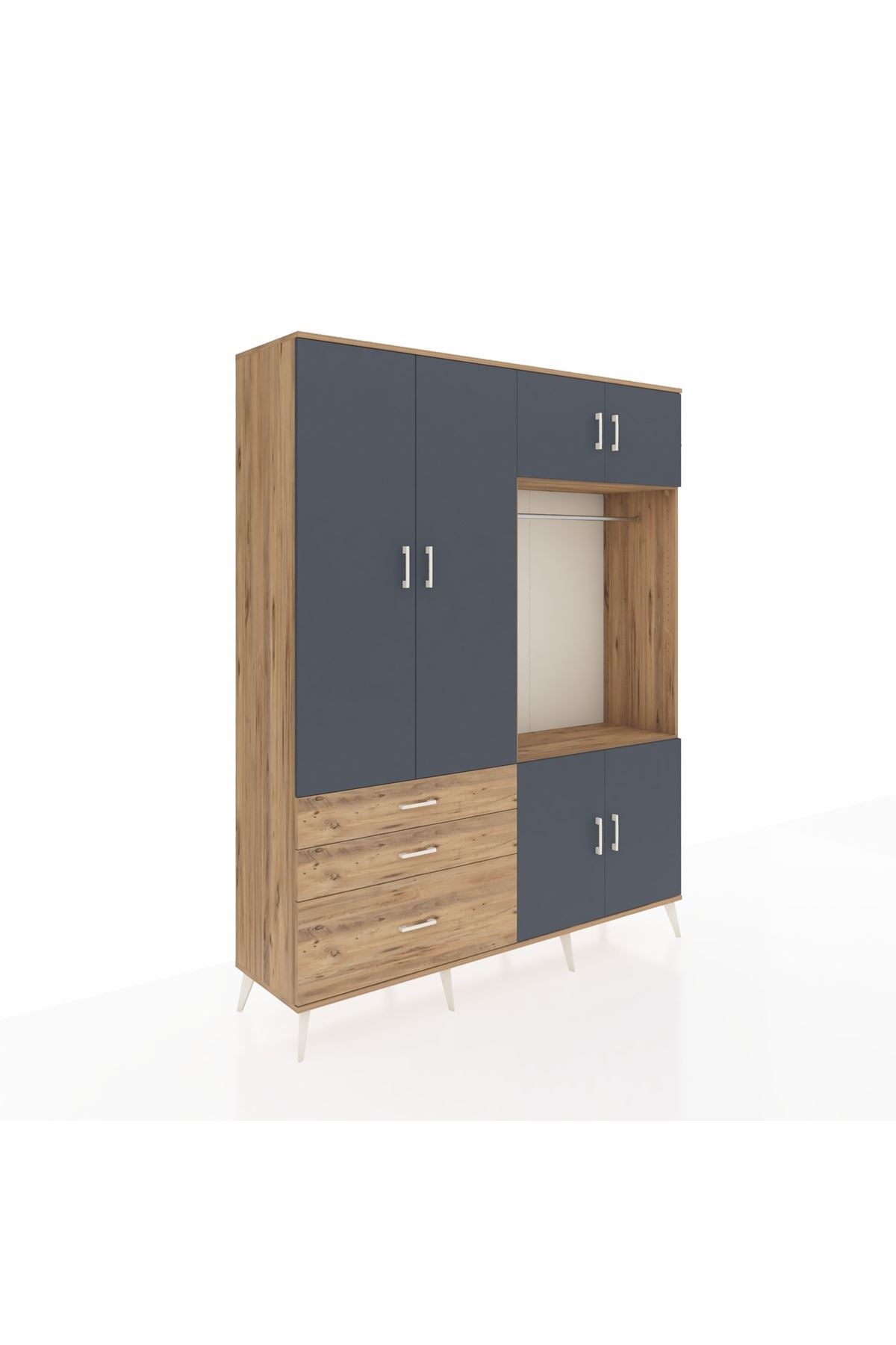 Hyperion Gardrop 7 Raflı 3 Çekmeceli Tek Askılı 176x44x221 Çam-Antrasit/Çam