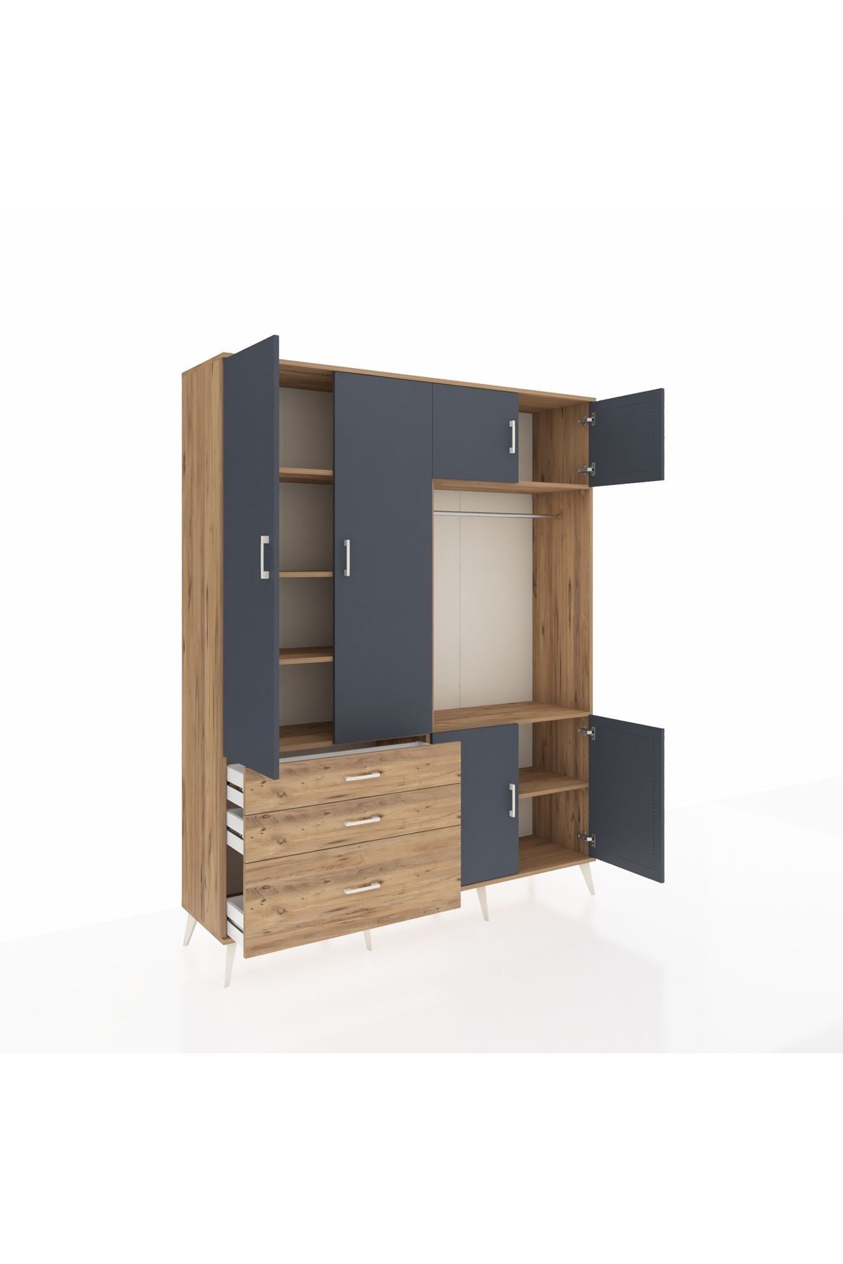 Hyperion Gardrop 7 Raflı 3 Çekmeceli Tek Askılı 176x44x221 Çam-Antrasit/Çam