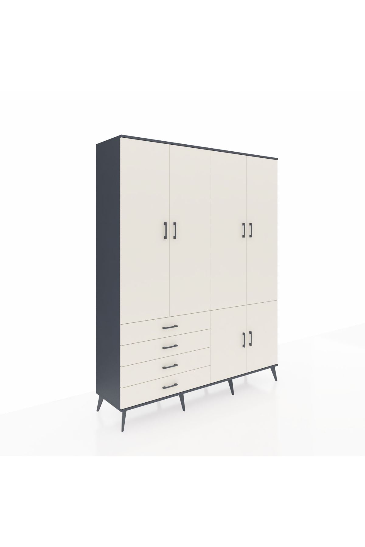 Hyperion Gardrop 7 Raflı 4 Çekmeceli Tek Askılı 176x44x221 Antrasit-Aytaşı