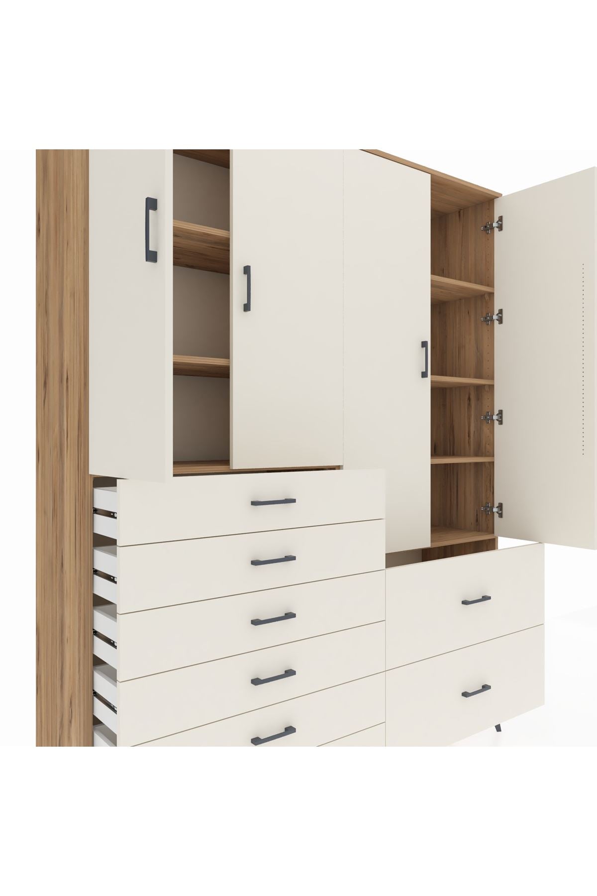 Hyperion Gardrop 7 Raflı 8 Çekmeceli 4 Kapaklı 176x44x221 Çam-Aytaşı