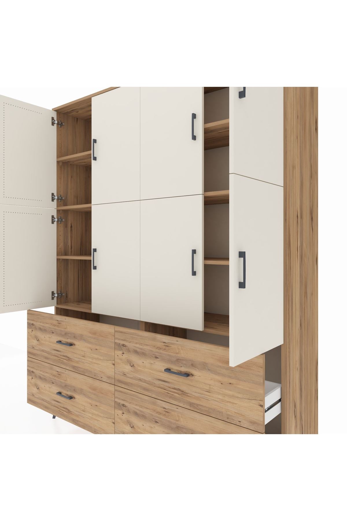 Hyperion Gardrop 8 Raflı 4 Çekmeceli 8 Kapaklı 176x44x221 Çam-Aytaşı/Çam