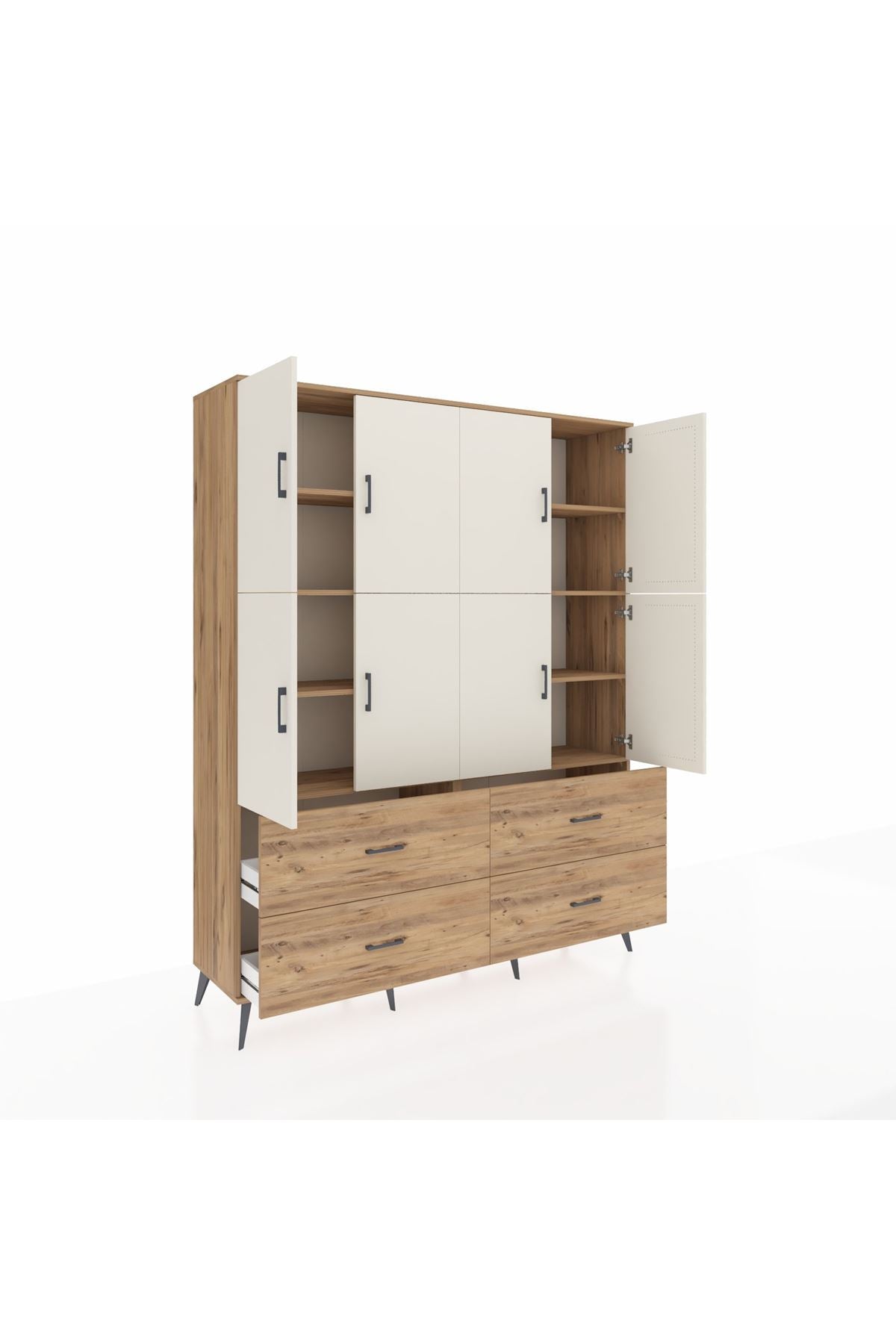 Hyperion Gardrop 8 Raflı 4 Çekmeceli 8 Kapaklı 176x44x221 Çam-Aytaşı/Çam