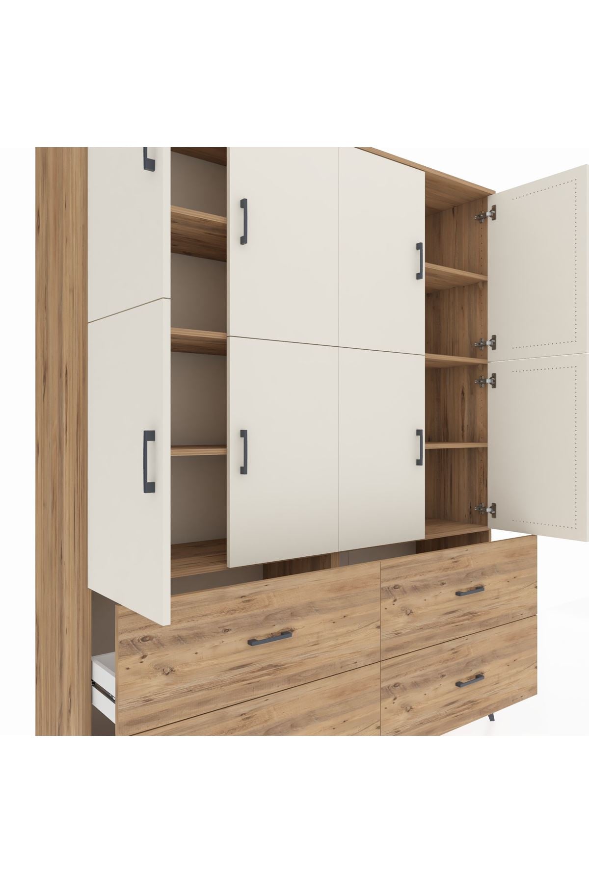 Hyperion Gardrop 8 Raflı 4 Çekmeceli 8 Kapaklı 176x44x221 Çam-Aytaşı/Çam