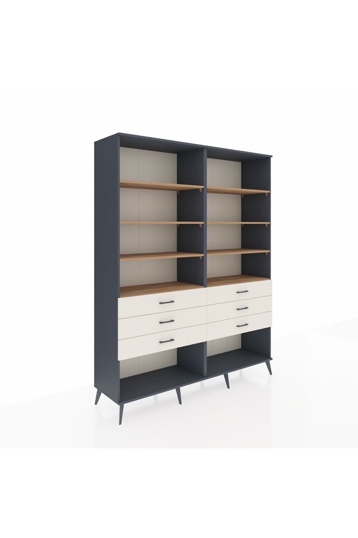 Hyperion Gardrop 8 Raflı 6 Çekmeceli  176x44x221 Antrasit-Çam/Aytaşı