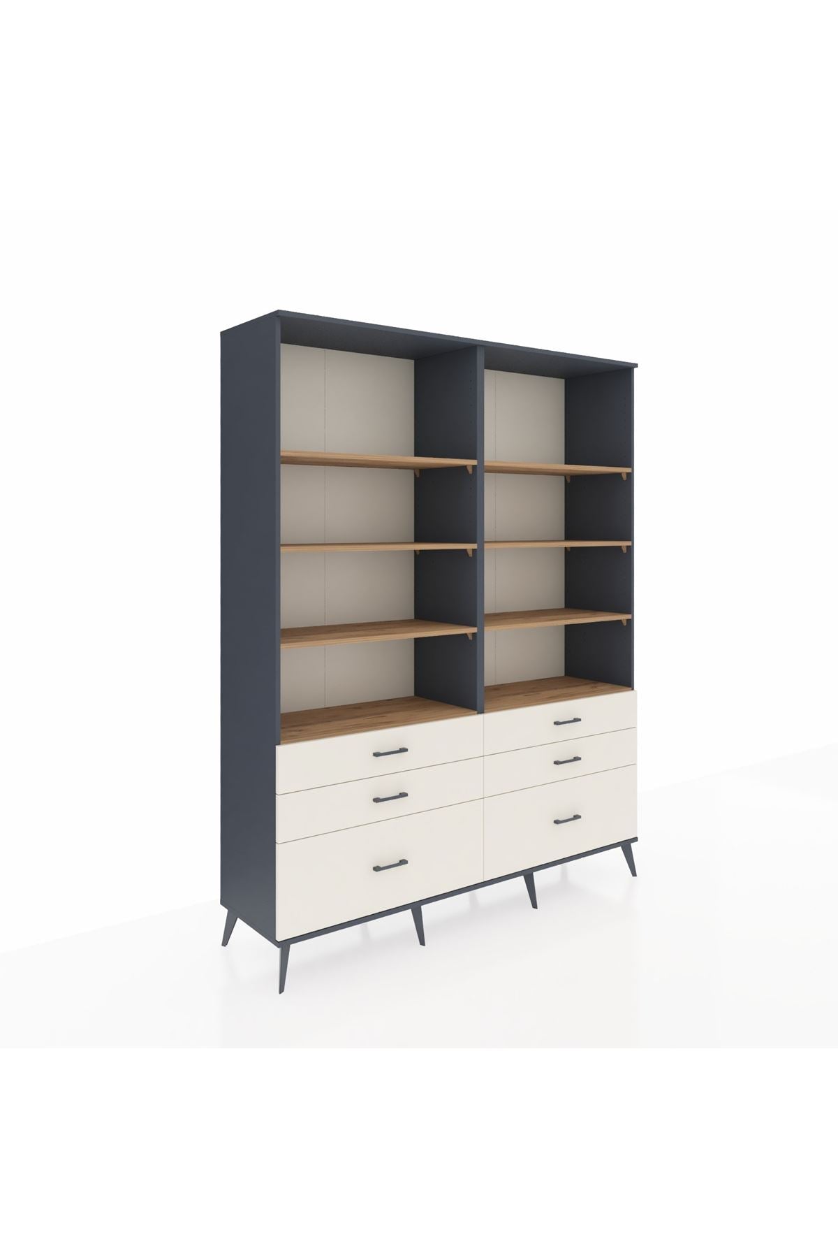 Hyperion Gardrop 8 Raflı 6 Çekmeceli  176x44x221 Antrasit-Çam/Aytaşı